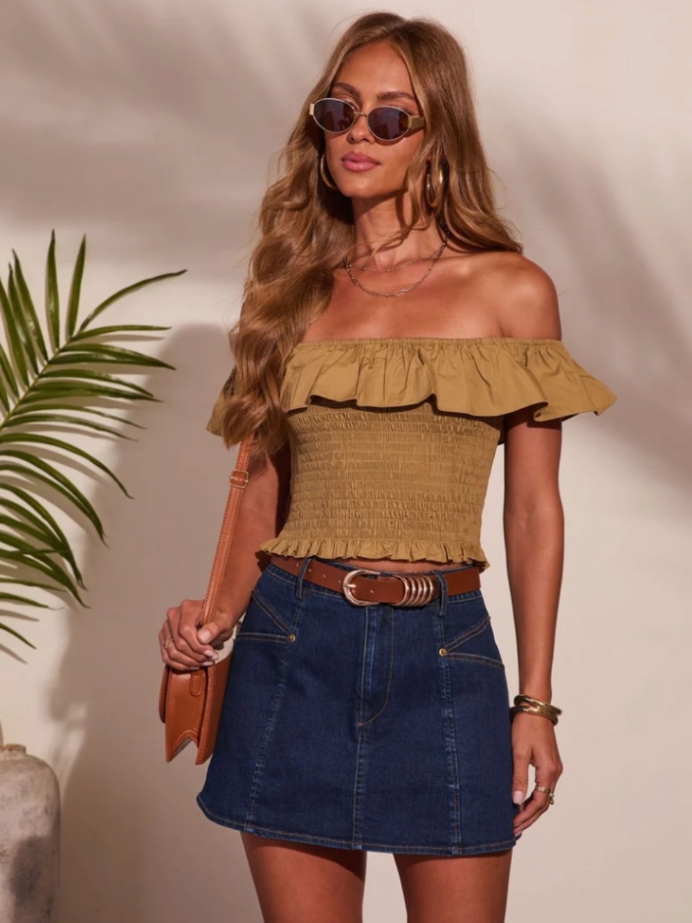 New Vici Smocked Cotton Off the Shoulder Top Small